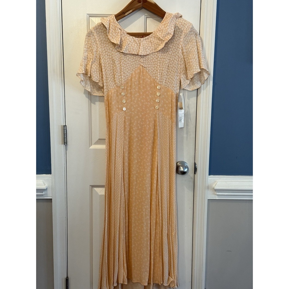 Vtg Nina Piccalino NWT Peach Floral Maxi Dress 8 Cottage Boho Romantic USA